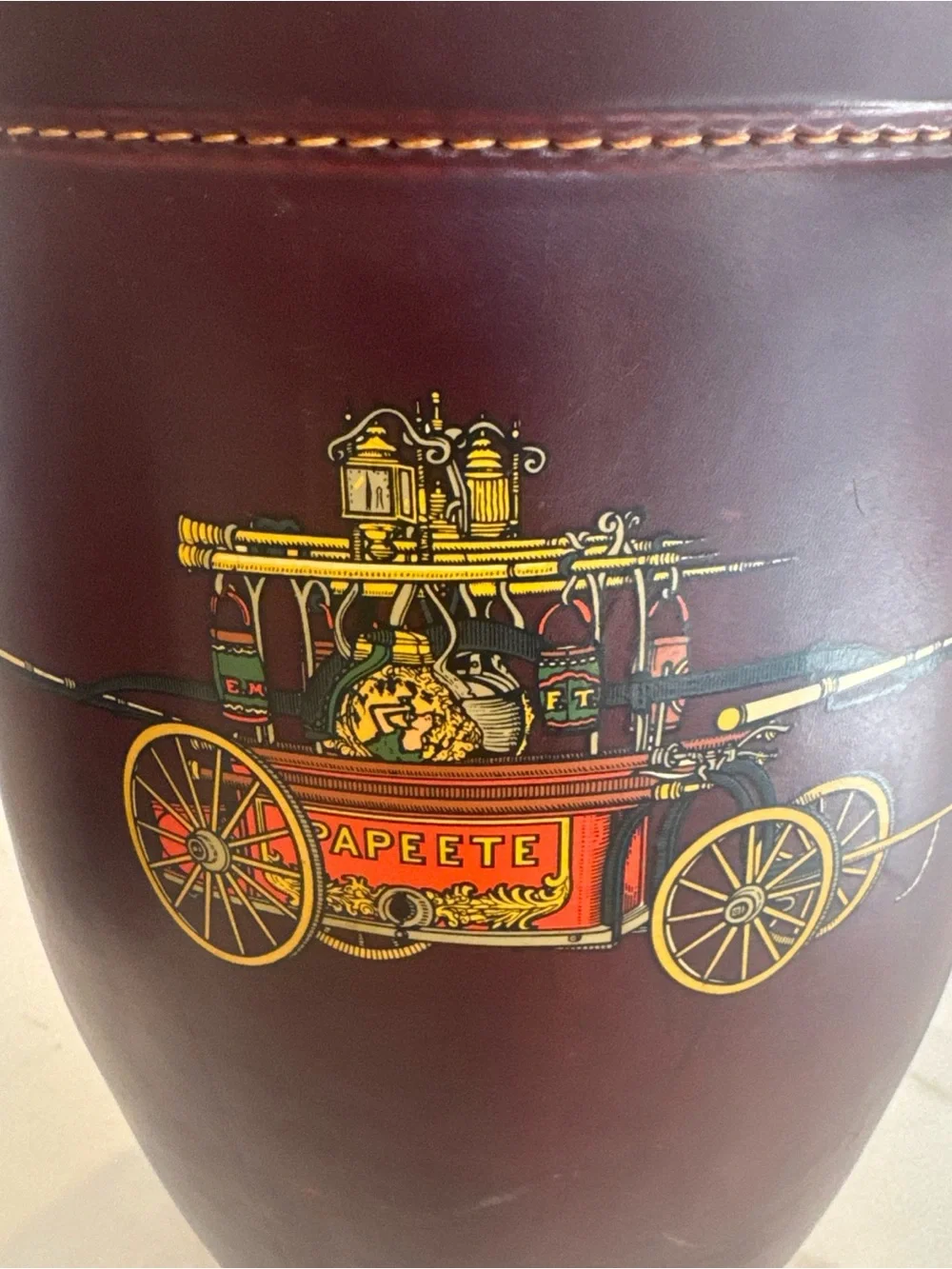 Brown Leather Barrel Ice Bucket with Eagle Finial